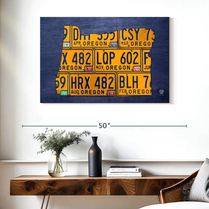 Aliaz Oregon License Plate Map, 26" H x 39" W