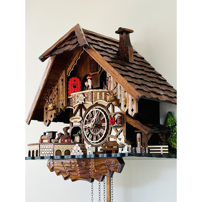  German Quartz Cuckoo Clock with Rotating Train Turntable