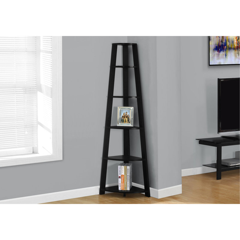 Bibliothèque de coin noire pour chambre à coucher et bureau - H 72 po avec 5 niveaux de style moderne