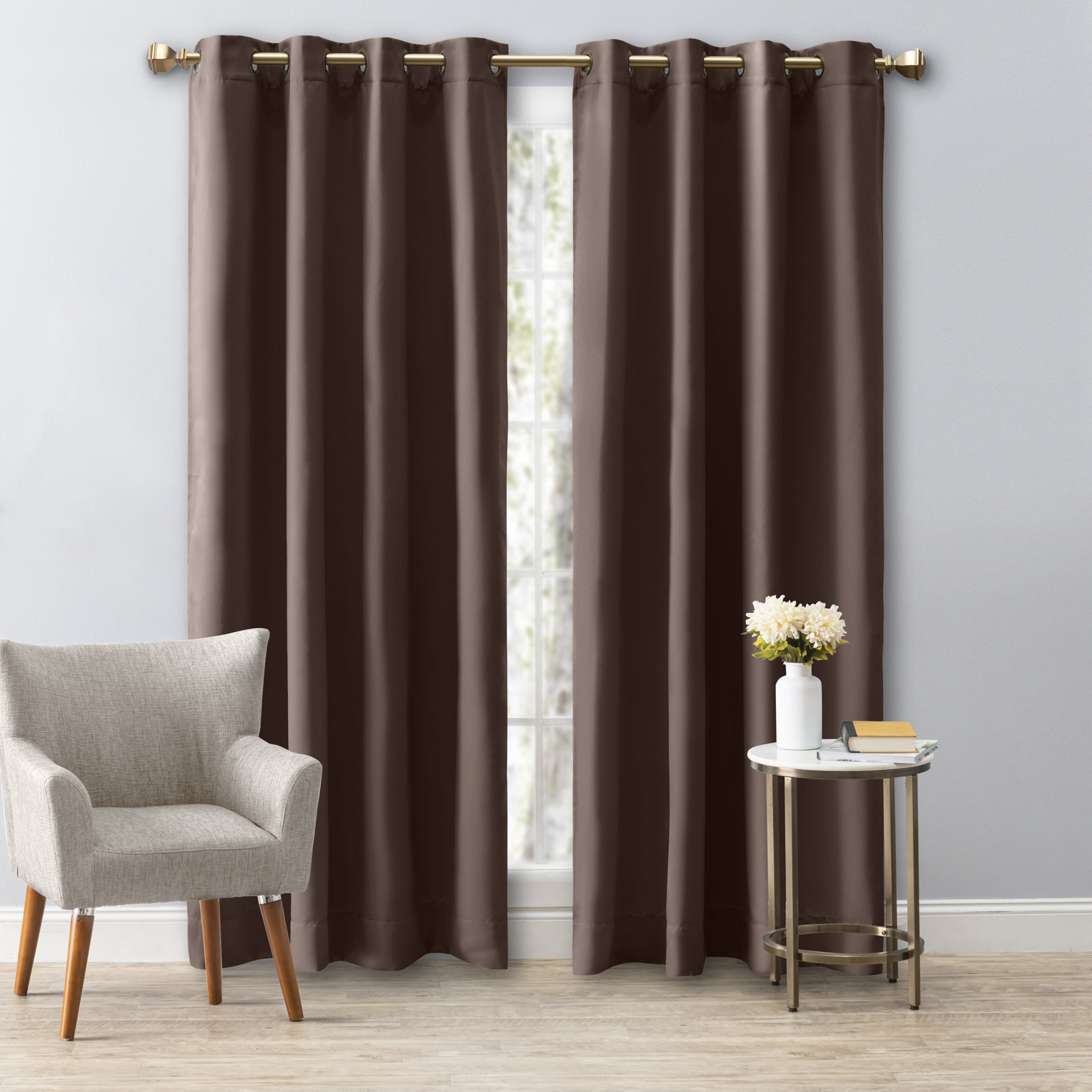 Ardelle Blackout Grommet Curtain Panel, 56" W x 72" L, Espresso with Antiqued Bronze Grommets