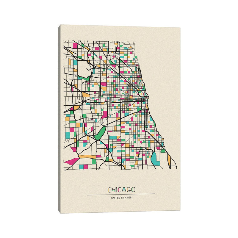 Chicago, Illinois Map 1 Piece Wrapped Canvas Wall Art, 101.6 cm H x 66.04 cm W x 1.91 cm D