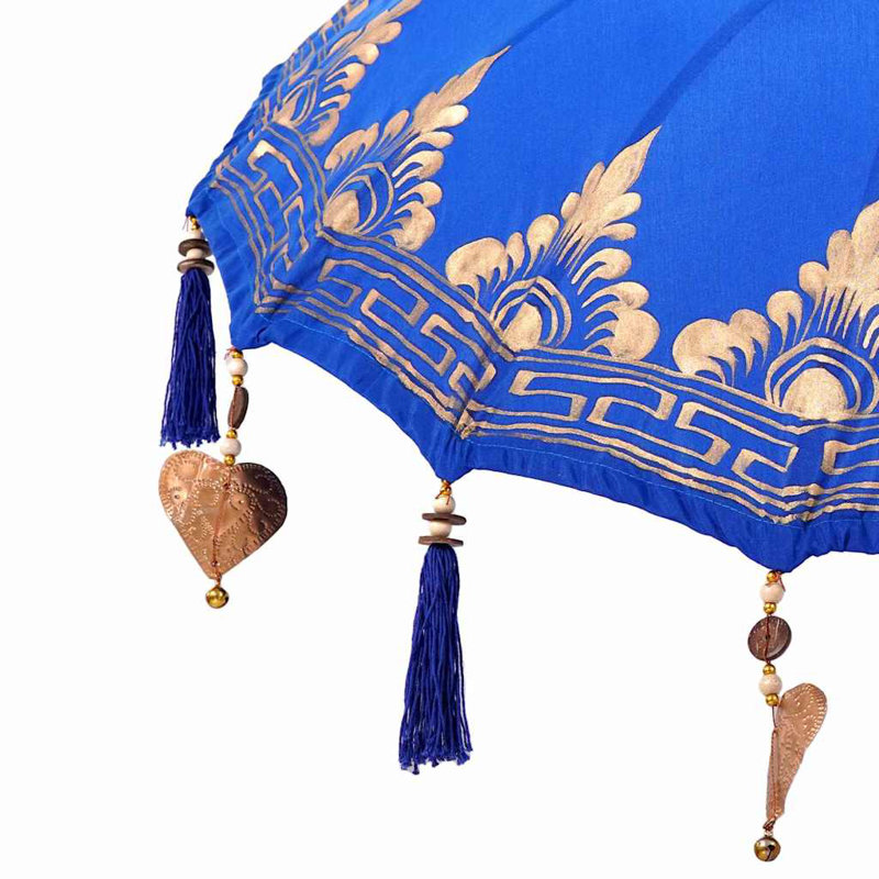 Balinese Parasol Cotton, Solid Wood, Blue/Brown, 250cm H x 95cm W x 95cm D