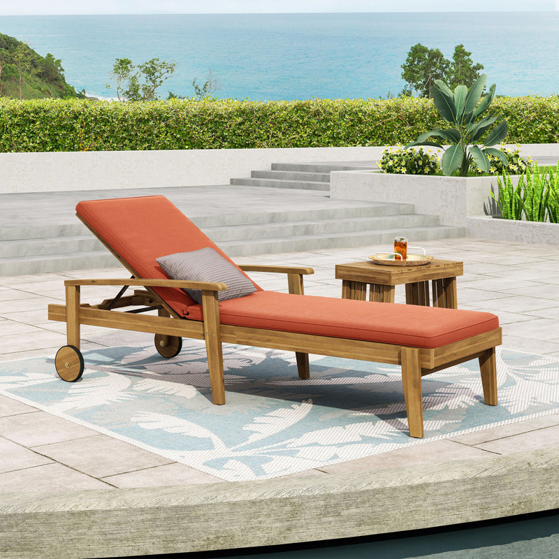 Outdoor Patio Chaise Lounge, Natural, Orange