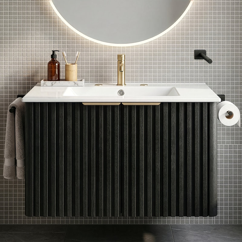 Meuble-lavabo mural simple 30 po Calix, Chêne foncé