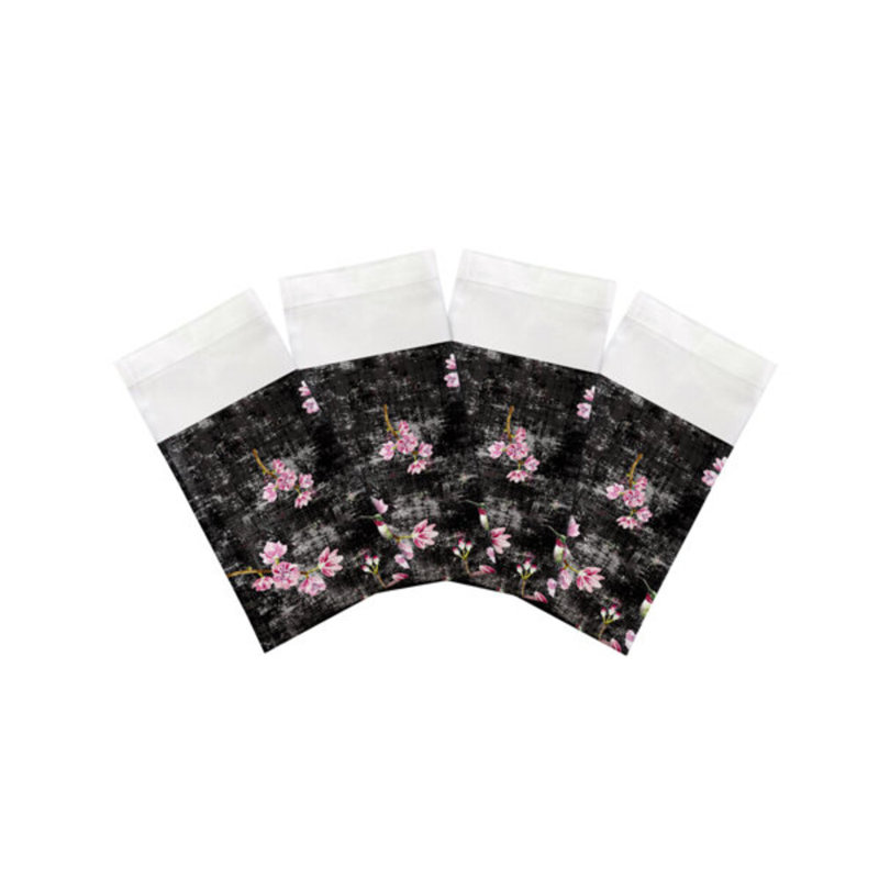 Serviettes de table en satin de coton Blossom Fantasia, Noir rose