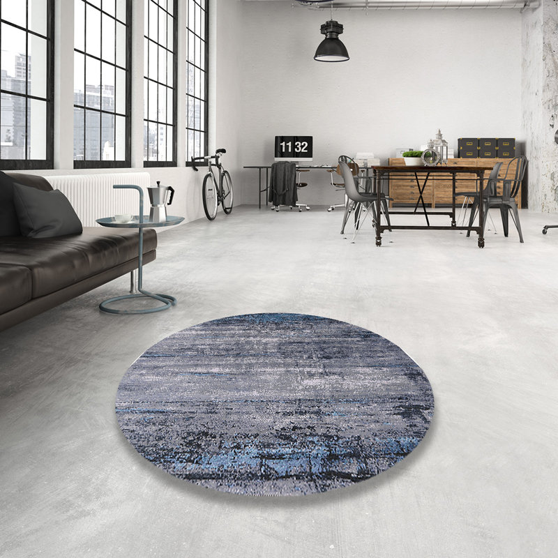 Tapis abstrait bleu, Rond 4 pi