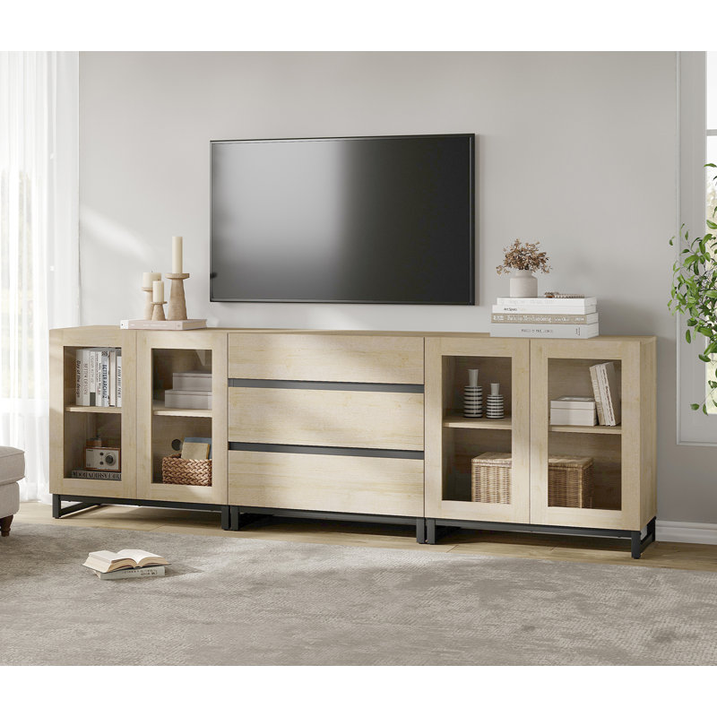 3 In 1 TV Stand For Tvs Up To 100 Inch, Modern Entertainment Center With Glass Doors And Drawer, TV Console With Adjustable Shelf For Living Room, Bedroom