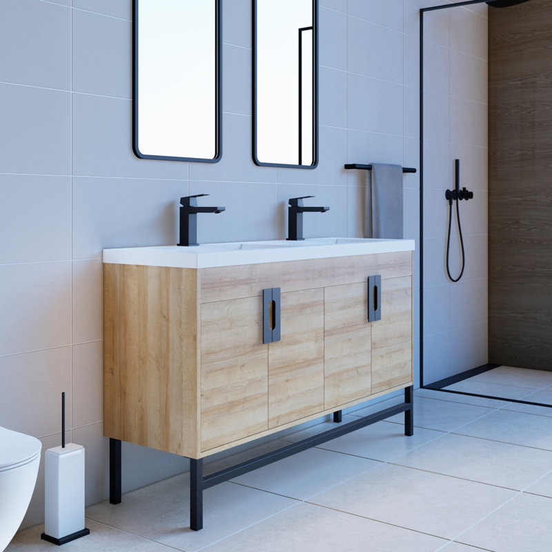 Meuble-lavabo double 60 po Linette, Blanc, Noir mat