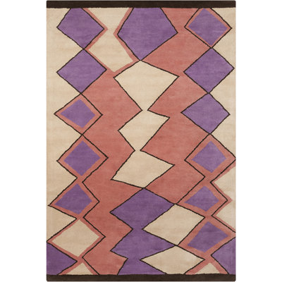 Willa Authentic Hand-Tufted Handmade Beige, Purple, Coral Pink & Dark Brown Modern Pastel Prism Geometric Wool Area Rug