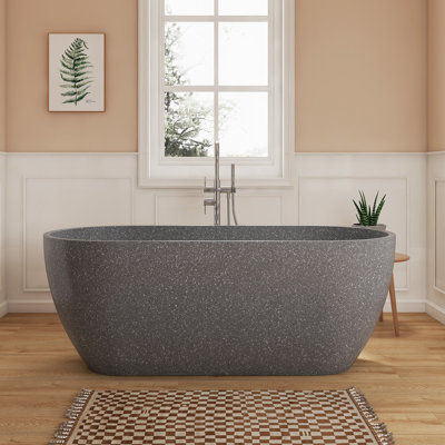 Fslefay 63'' Terrazzo Freestanding Solid Surface Concrete Soaking Bathtub