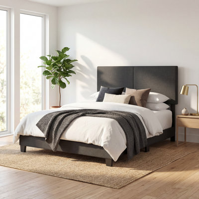 Boyd Sleep Milan Linen Upholstered Platform Bed | Adjustable Headboard |Wood Frame | 700 lb Capacity | Farmhouse Modern Design