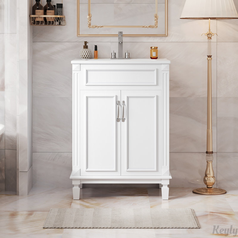 Meuble-lavabo de 24 po avec lavabo supérieur, portes à fermeture et tablette réglable, Blanc