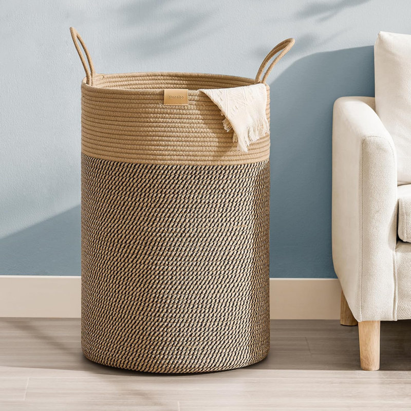 Large Laundry Hamper Basket With Handles, 75L Cotton Rope Woven Storage Bin For Clothes Blankets Toys, Durable And Stylish For Bedroom Nursery Home