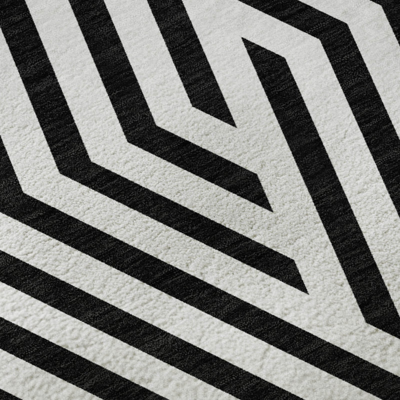 Addison Black Synthetic Washable 9' x 12' Geometric Rug