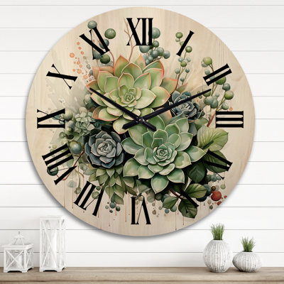 Horloge murale surdimensionnée verte Green Succulents