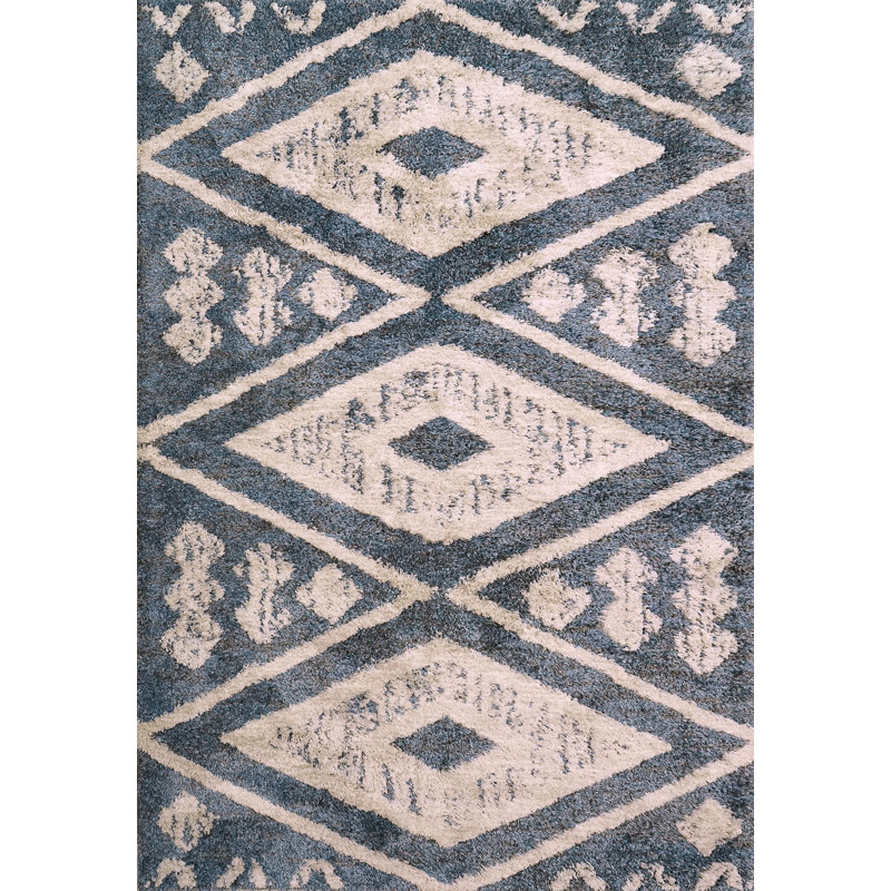 Tapis marocain bleu / ivoire Costillo, Rectangle 7 pi 10 po x 10 pi 10 po