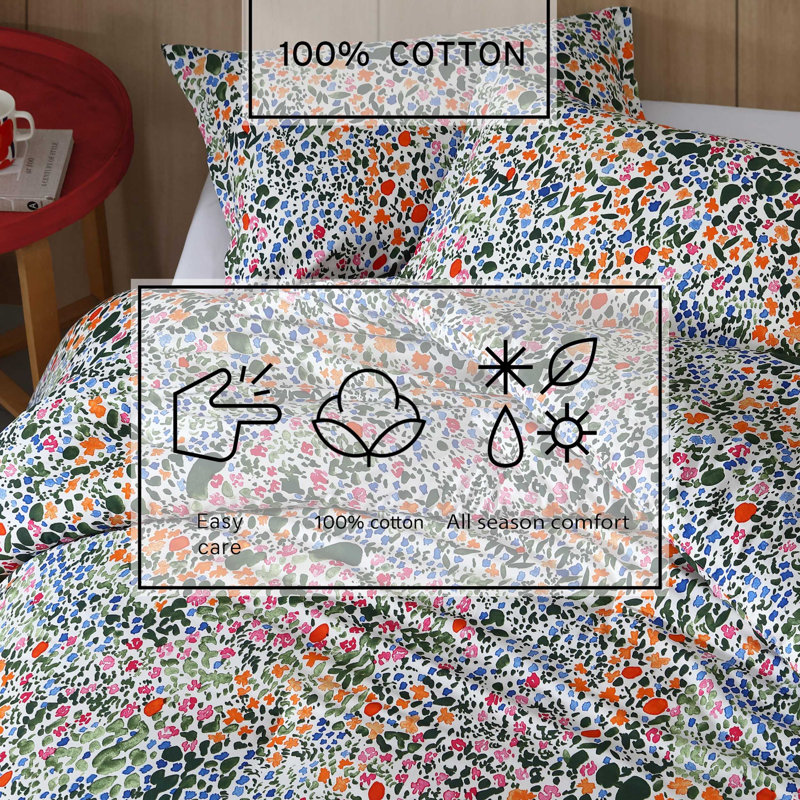 Marimekko Rantaniitty Orange Cotton Comforter Set, King Comforter + 2 King Shams