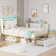 Omartin 45.4'' Bed Frame Twin Size with Armrests Headboard & RGB Light, Upholstered Twin Size Bed Platform with Drawers