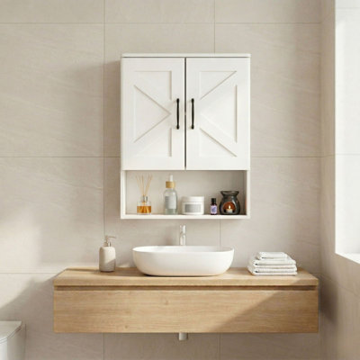 19" Wall Mounted Bathroom Cabinet, Wall Storage With Adjustable Shelves And Dual Door