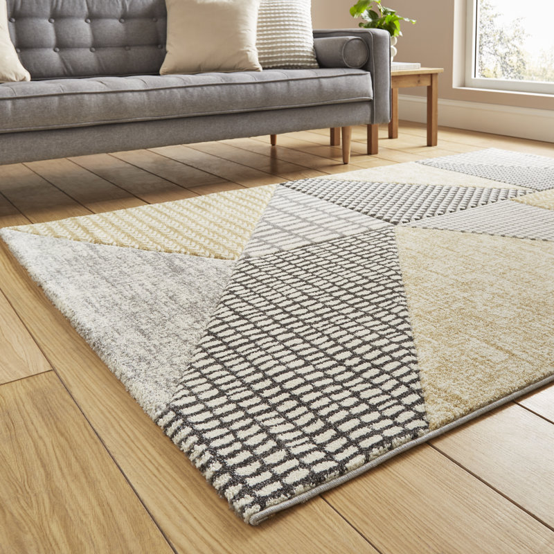 Geometric 80cm X 150cm Area Rug, Ochre/Grey, Rectangle 120 x 170 cm