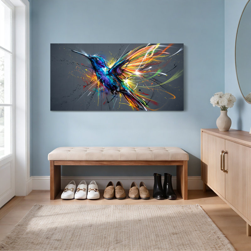 Ensemble d'une toile imprimée abstraite représentant un colibri coloré, 4020