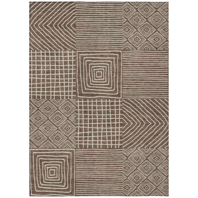 9' X 12' Brown And Ivory Geometric Washable Indoor Outdoor Area Rug