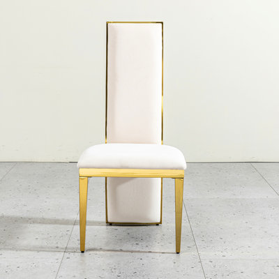 De 2 tables de salle à manger en acier inoxydable doré avec tissu blanc, style minimaliste pour un intérieur contemporain, durabilité en velours et nettoyage facile, revêtement avant confortable, pieds élégants, poids de 43,76 lb