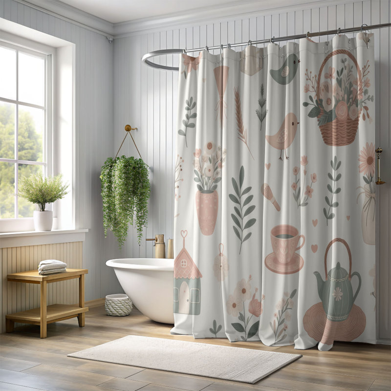 Rideau de douche standard 1 pièce Dreamy Cottage Vibes, H 74 po x l 71 po