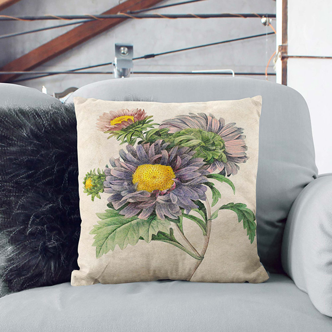 China Aster Flowers by Pierre-Joseph Redoute Cushion with Filling