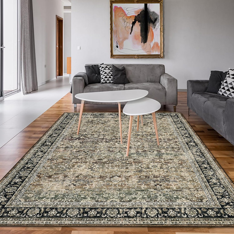 Runner Washable Vintage Floral Entryway Rug Soft Low Pile Non-Slip Non-Shedding Oriental Distressed Rug Hallway Laundry Green