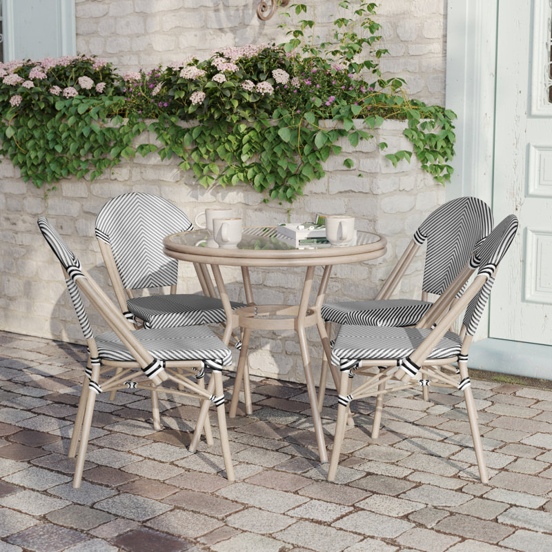 Ensemble bistro commercial avec table et quatre chaises Rylan, Noir / blanc