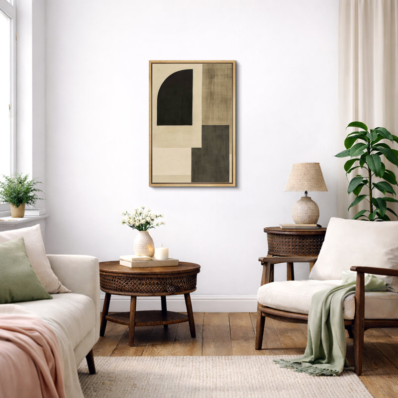 "Minimalist Earth Tone Abstract Shape", impression sur toile encadrée., Cadre naturel, H 24 po x l 16 po
