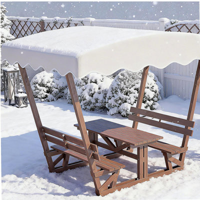 Outdoor waterproof solid wood picnic table and bench set with removable canopy - suitable for all-weather patios, gardens, decks, parks, beaches
