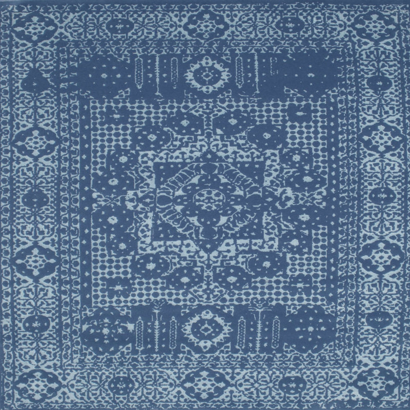 Tapis de zone bleu contemporain, Carré 4 pi