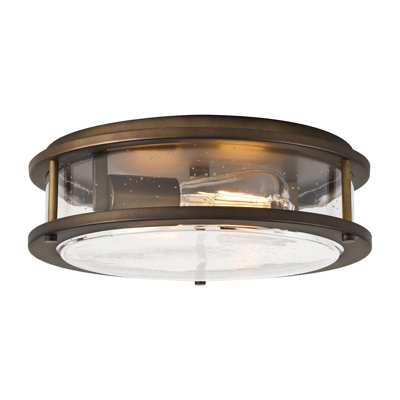 12" Flush Mount Ceiling Light – Antique Bronze, Seeded Glass Drum Shade