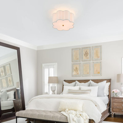 Semi Flush Mount Ceiling Light Fixture, Modern Close to Ceiling Lamp with Cream White Fabric Drum Shade 3-Light