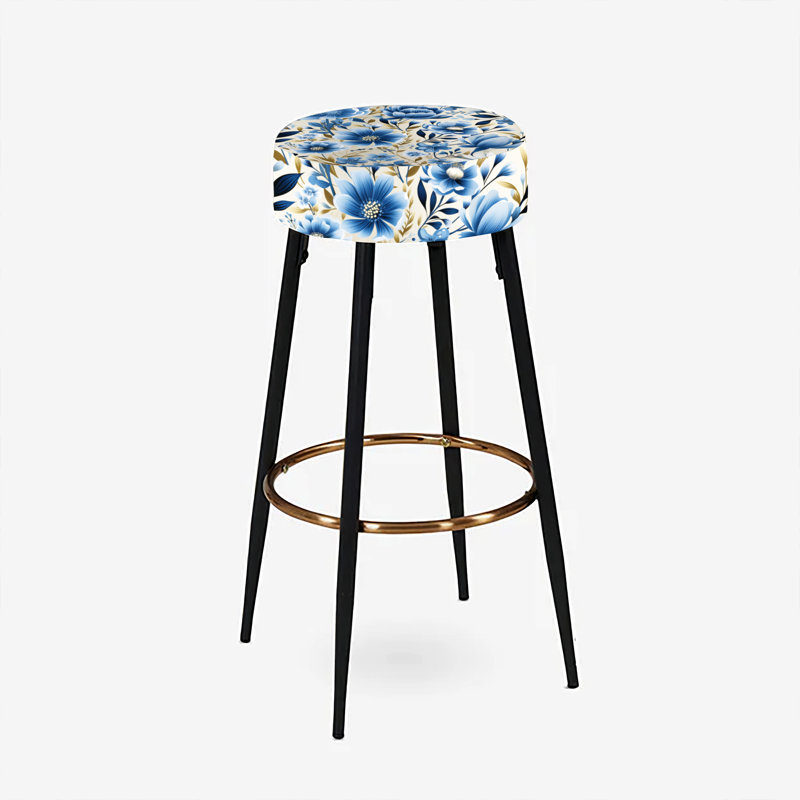 Ensemble de 2 tabourets de bar à motif floral simplicité scandinave bleue