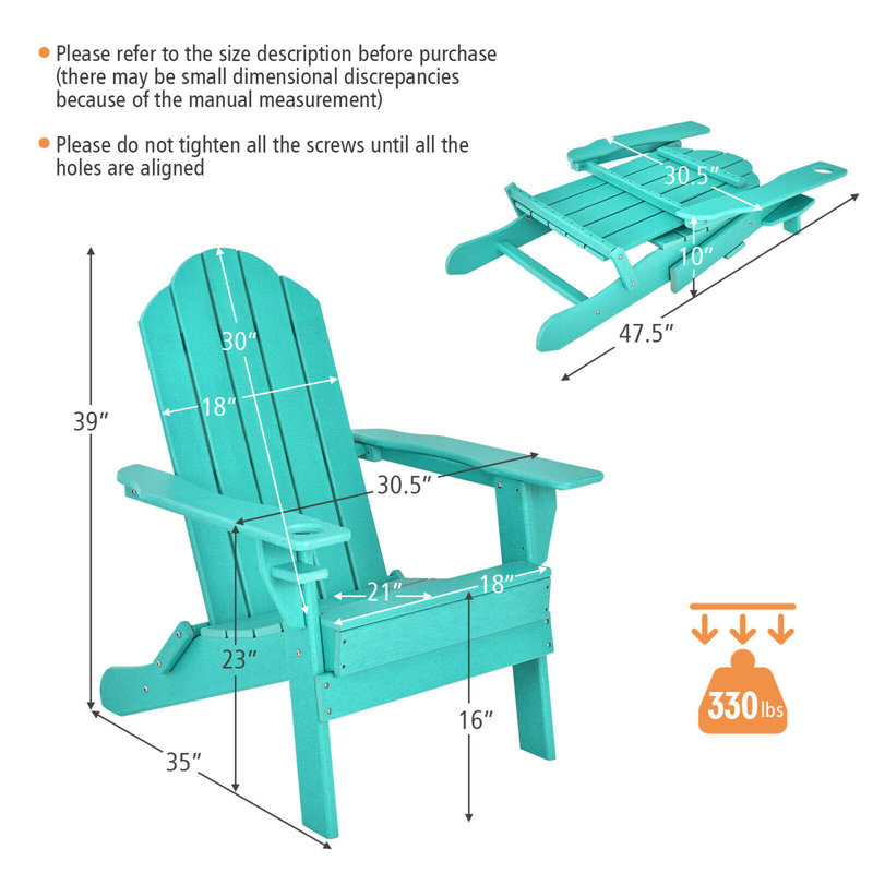 Coulver Foldable Outdoor Adirondack Chair, Turquoise  