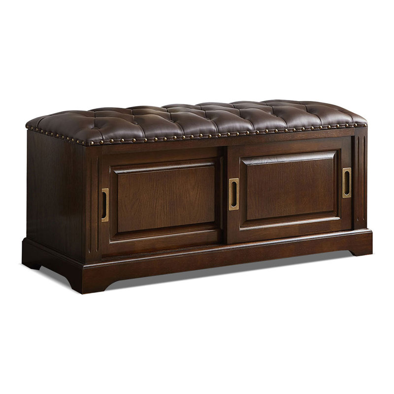 Dark Walnut Upholstered Bench, 17.72" H x 39.37" W x 14.96" D