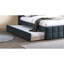 Lit double avec lit gigogne, délice de chambre à coucher contemporain, tête de lit tapissier en lin gris anthracite et motif quadrillé pour chambre à coucher, raffinement,