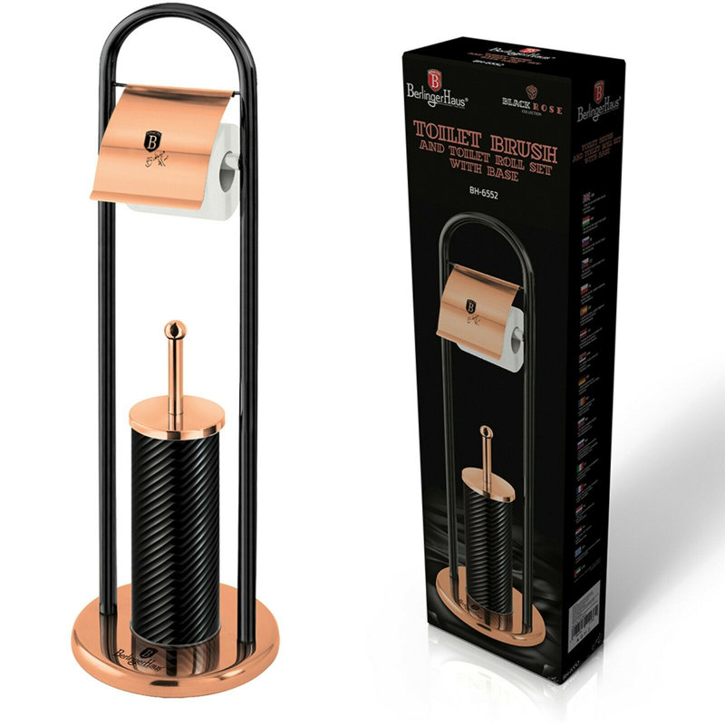 Metallic Free-Standing Toilet Roll & Brush Holder