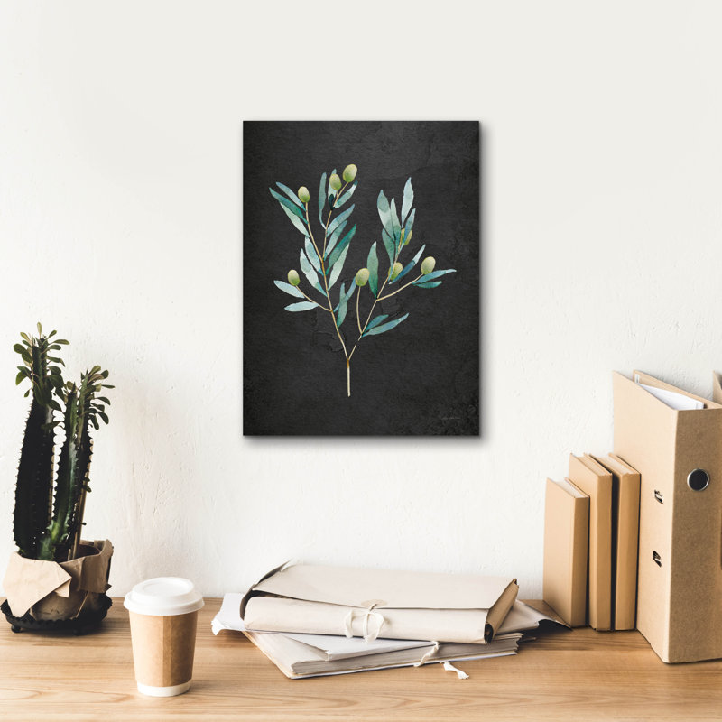 Art mural sur toile Epic Graffiti «Gentle Olive Branch On Black» par Mercedes Lopez Charro, H 16 po x l 12 po x P 0,75 po