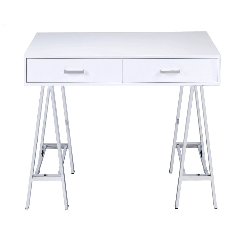 White High Gloss And Chrome Writing Desk With USB Port, White