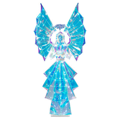 5.5FT Pre-lit Lighted Angel, Prismatic Iridescent Angel Outdoor Decorations with 110 LED Lights, Plug-in Giant Angel for Yard, Garden, Porch, Outdoor Holiday Decor