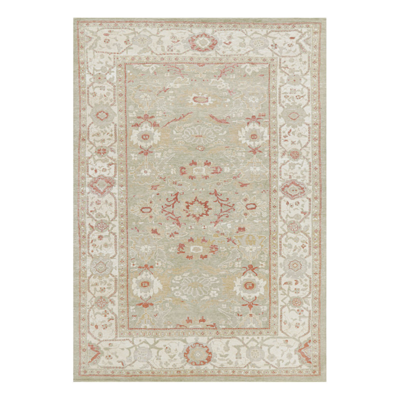 Rug & Kilim’S Oushak Style Rug In Green And Cream With Floral Patterns