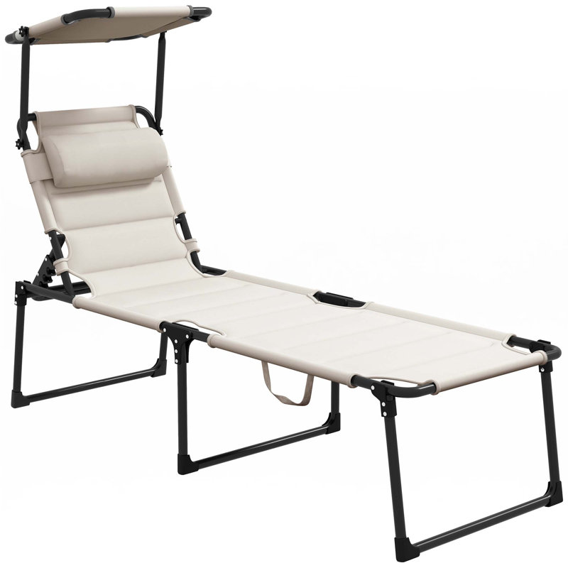 Outsunny Outdoor Lounge Chair, Adjustable Backrest Folding Chaise Lounge, Cushioned Tanning Chair, Cream White, 1