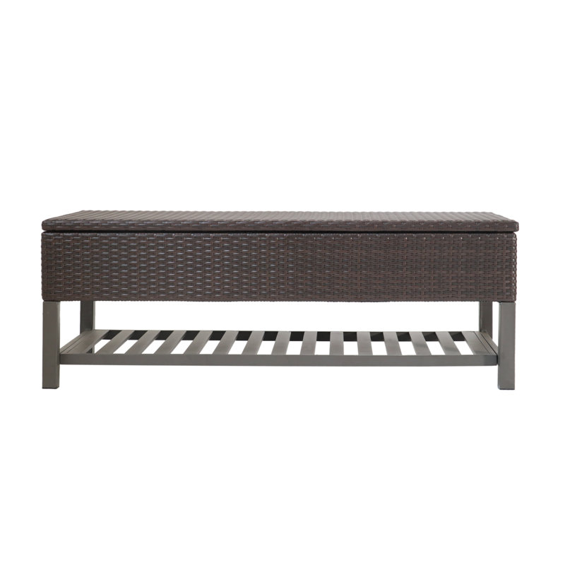 Everlie Wicker Storage Bench, Brown