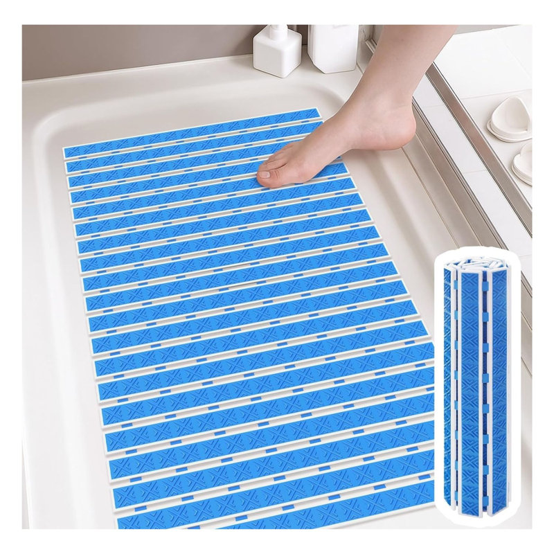 Tapis de bain en caoutchouc antidérapant avec ventouses bleu