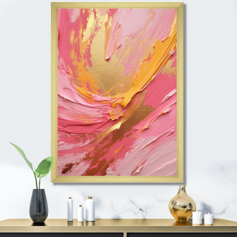«Rose et or», impressions sur toile, Cadre photo doré simple, H 44 po x l 34 po x P 1,5 po