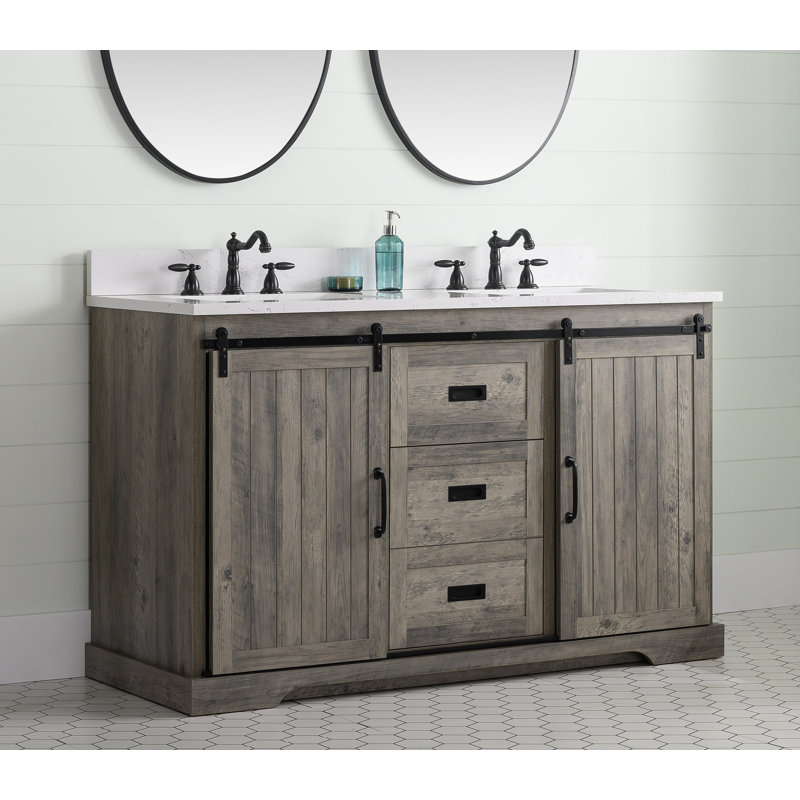 Ensemble de meuble-lavabo double 54 po Cayden, Blanc de Carrare, Gris patiné